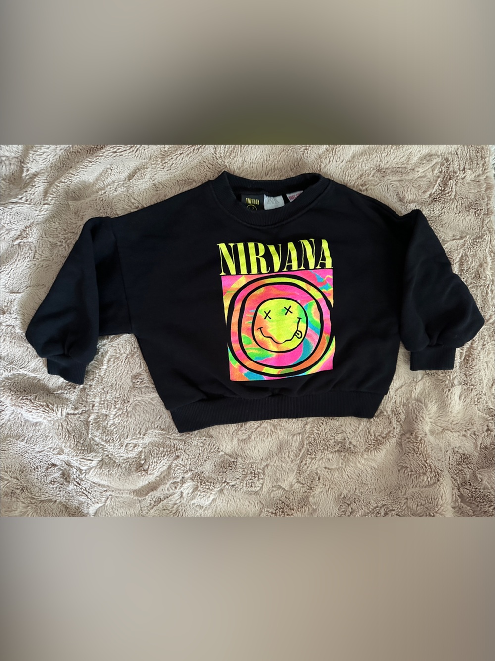 NIRVANA Black Kids Sweatshirt with Neon Tie-Dye Smiley, 2-3y/o